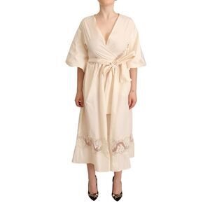 PINK MEMORIES Off White Short Sleeves Maxi A-line Wrap Women's Dress